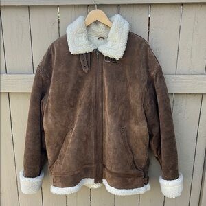 Wilson's Leather Brown Suede Vintage Bomber Jacket Faux Sherpa Lined Sz XL